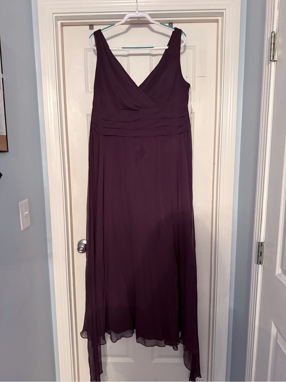 David's Bridal Plum Chiffon V-Neck Maxi Dress